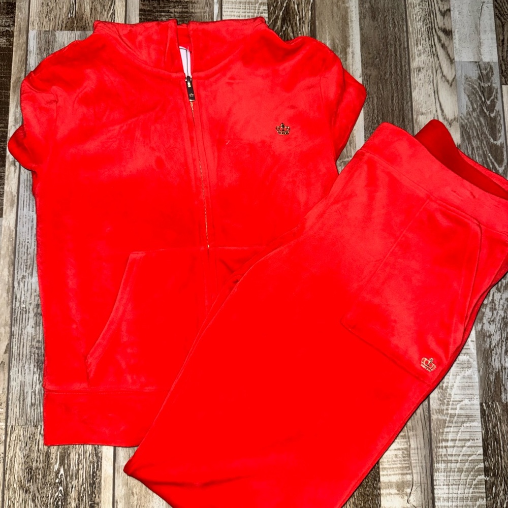 Red Juicy Couture Velour Tracksuit with Crown Logo